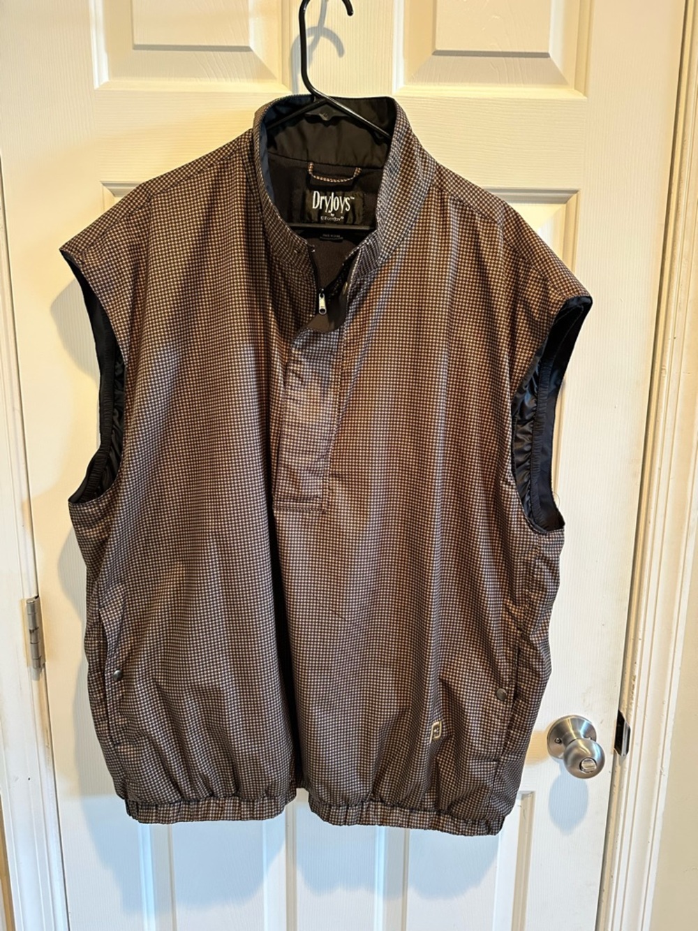 Dryjoys by FootJoy Mens 2XL Brown Houndstooth Golf Vest 1/2 Zip Windbreaker Rain